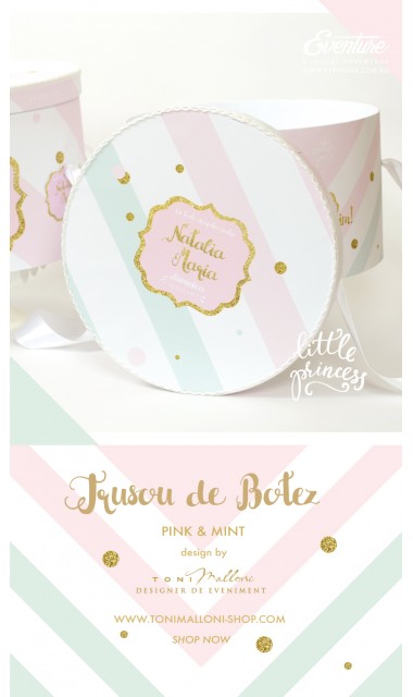 Trusou de botez pentru fete sau baieti modern, Pink & Mint 15